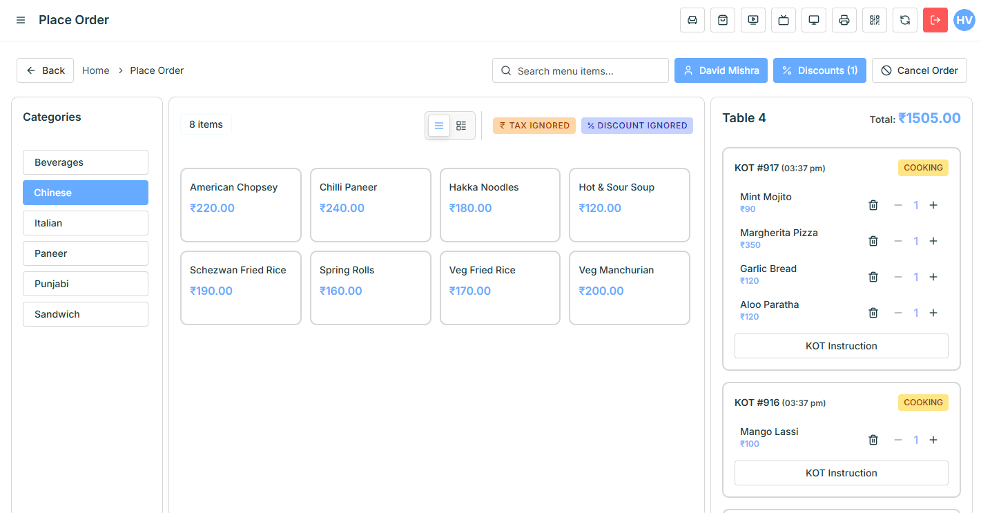 Restaurant POS Dashboard